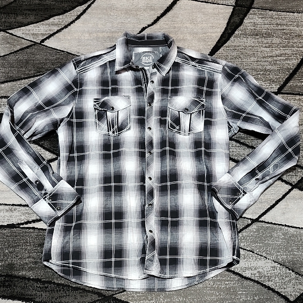 BKE STANDARD FIT PLAID SNAP-BUTTON LONG-SLEEVED SHIRT XL